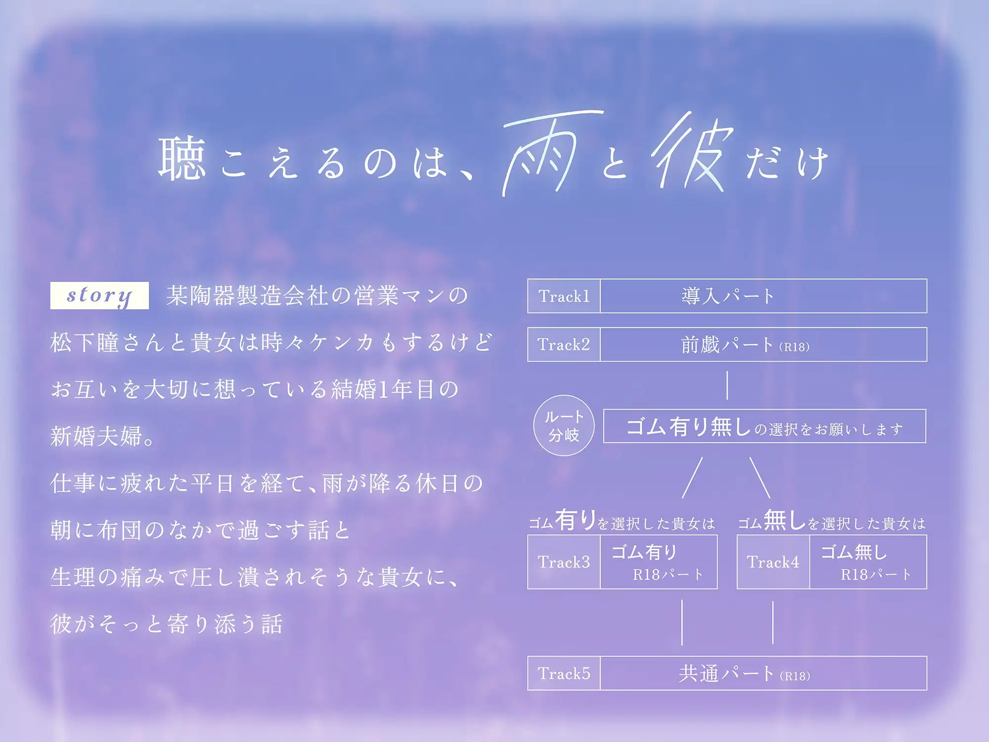 雨と瞳の物語導入とトラック分岐を説明するサンプル画像