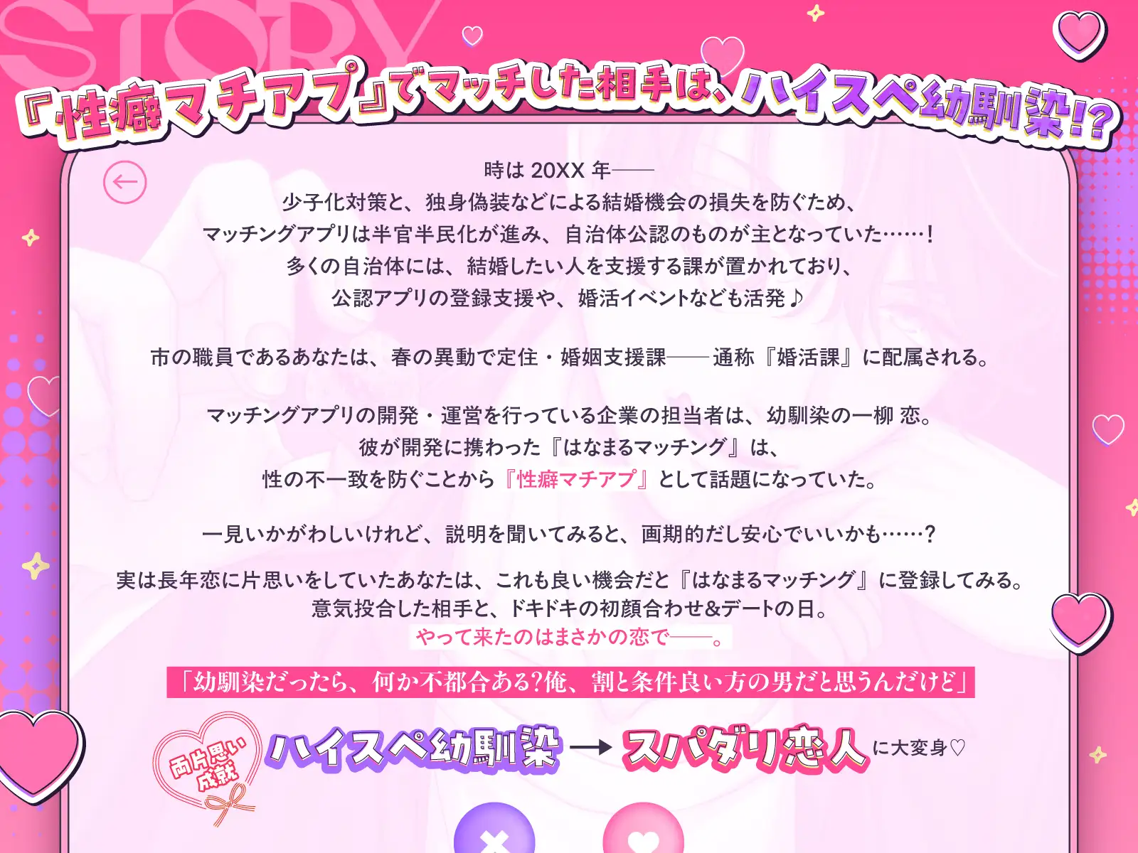 幼馴染の一柳恋と婚活アプリで再会する設定が分かるサンプル
